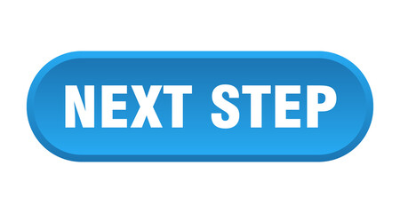 next step button. rounded sign on white background
