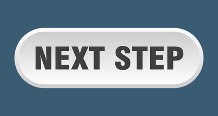 next step button. rounded sign on white background