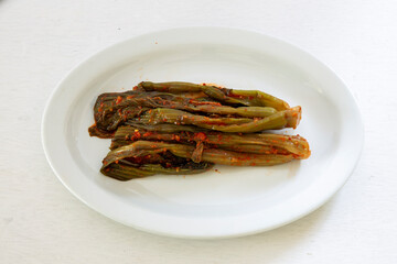 Leaf Mustard Kimchi which is called Dolsan gat kimchi in Korea