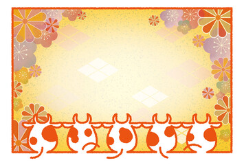 牛07_08（和柄の牛フレーム）