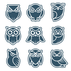 Owl logo. Stylized wild animal symbols bird face with feathers vector modern identity templates. Owl animal, wild symbol stylized for tattoo graphic illustration