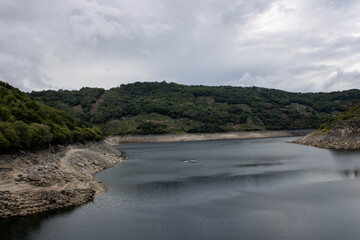 Belesar, Lugo/Spain,09 20 2020: reservoir of Belesar in Lugo Galicia Spain