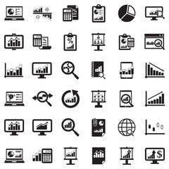 Fototapeta premium Data Analysis Icons. Black Flat Design. Vector Illustration.