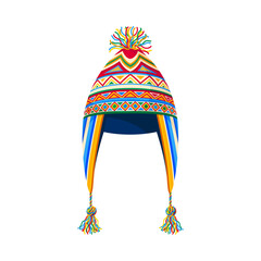 Peruvian Hat with Bright Ornament as Headdress Vector Illustration - obrazy, fototapety, plakaty