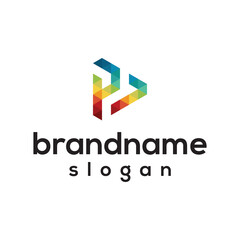 modern letter P, play colorful logo design vector