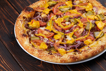 pizza on the wooden background