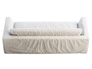 Scandinavian three-seat white fabric upholstery sofa cover. 3d render