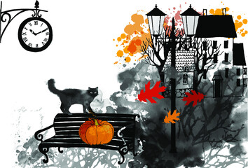 halloween watercolor background with pumpkins