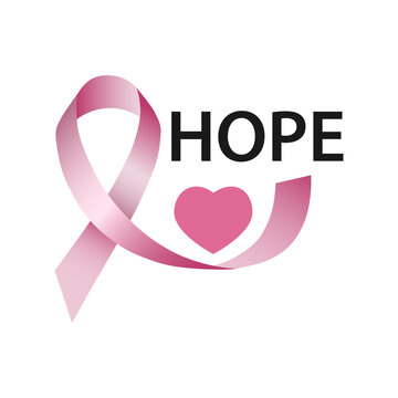 Hope, pink ribbon, heart . The concept of breast cancer awareness. 