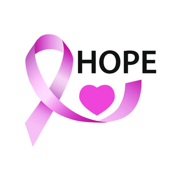 Hope, pink ribbon, heart . The concept of breast cancer awareness. Vector illustration