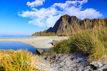 Blue skies and white clouds over Andenes in northern Norway