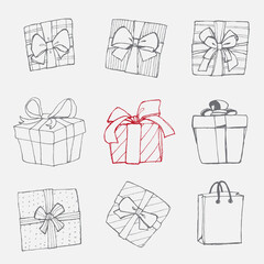 gift ribbon package packaging sketch line set vector striped beautiful illustration isolated black friday