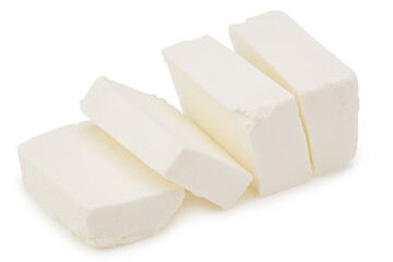 Slices feta cheese isolated on white background. Clipping path and full depth of field