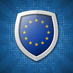 Design shield Origami banner with the flag of the European Union