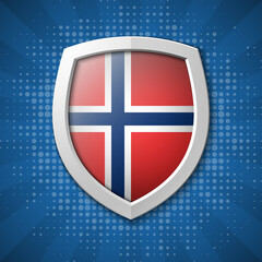 Kingdom of Norway Flag on a Shiny Shield, Illustration isolate on Grey Background