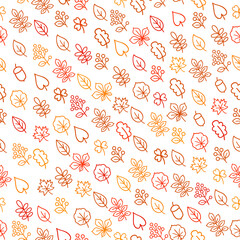 Autumn leaves seamless pattern. Leaf icon set in ornamental tile background. Fall nature backdrop in line art style.