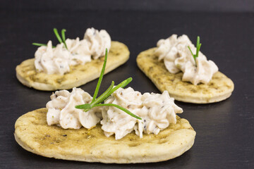 mini rosemary focaccia with grilled eggplant and cream cheese spread