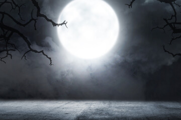 Concrete floor with smoke and moonlight