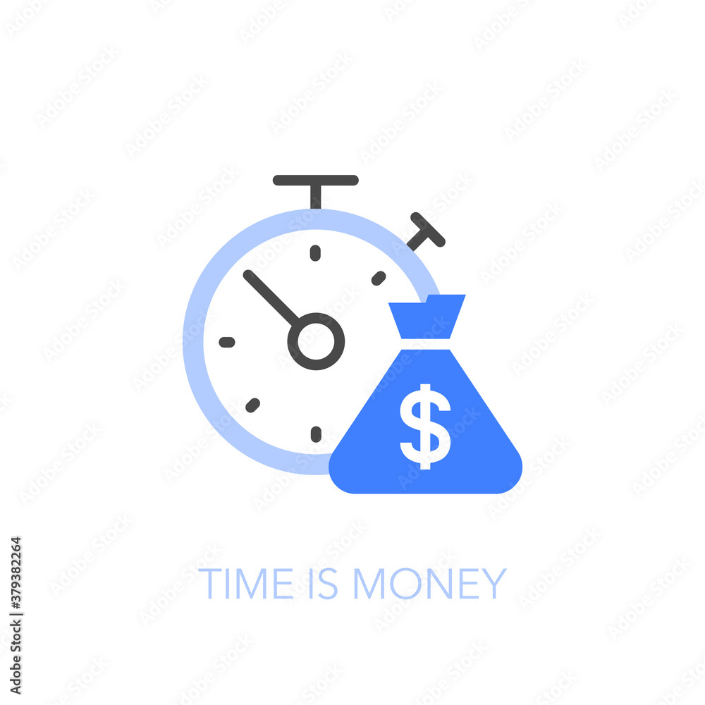 Poster time is money symbol with a stopwatch and bag of money. easy to use for your website or presentation