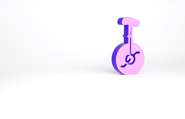Purple Unicycle or one wheel bicycle icon isolated on white background. Monowheel bicycle. Minimalism concept. 3d illustration 3D render. © vector_v