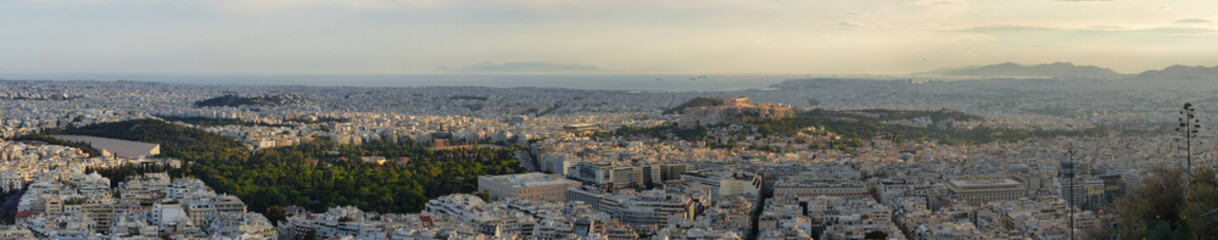 Fototapeta na wymiar Panoramic view of Athens and the Acropolis of Athens, from Lycabettus Hill. Greece