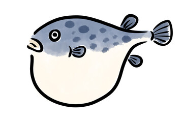 ふぐ　フグ　河豚　魚　筆　手描き  © トワトワ