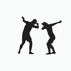 Obraz na płótnie Canvas two soccer player do a dab celebration - silhouette flat illustration - shot, dribble, celebration and move in soccer