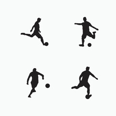 Fototapeta na wymiar kick the ball or shoot in soccer set silhouette flat illustration