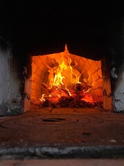 burning wood burning in fireplace