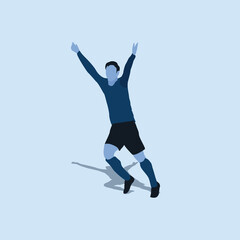 Fototapeta na wymiar raise hand up celebration - two tone flat illustration - shot, dribble, celebration and move in soccer