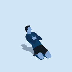 little brother goal celebration - two tone flat illustration - shot, dribble, celebration and move in soccer