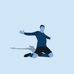 raise hand up with kneel on the field celebration - two tone flat illustration - shot, dribble, celebration and move in soccer