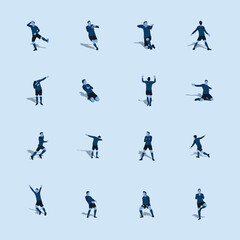 goal celebration set in soccer two tone flat illustration