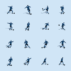 Fototapeta na wymiar shot, dribble, and move in soccer set - two tone flat illustration