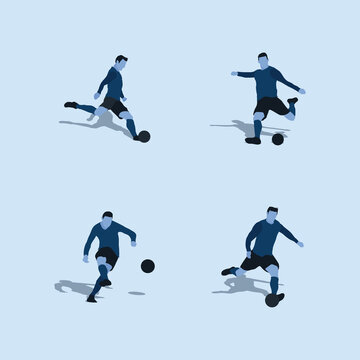 kick the ball or shoot in soccer set two tone flat illustration