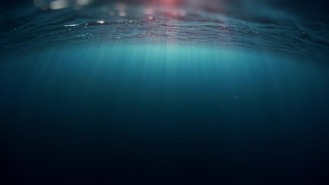 Water surface. Underwater view of sun rays and ripple waves of the sea.