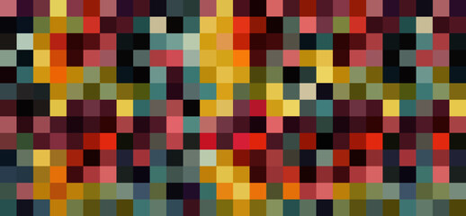 Abstract art colored pixel grid pattern. Pixel bit halftoning icon. Square mosaic structure. Colorful painting, mosaic landscape. Chess-board pattern, in a variety of colors.