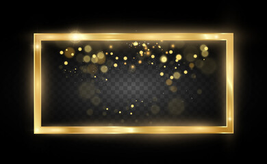 Obraz premium Gold glitter with shiny gold frame on a transparent black background. Vector luxury golden background.