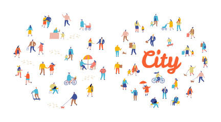 city flat vector. City life. People crowd