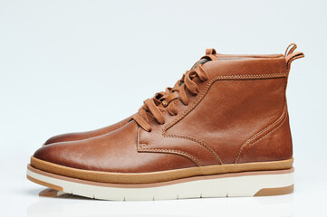 Side view of brown leather shoes