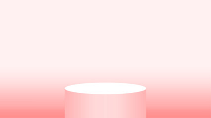 red pedestal cylinder for cosmetics showcase, podium circle stage red pastel soft color, podium round for make-up product display, copy space