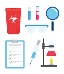 set icons of medical vaccine research, scientific virus prevention study vector illustration design