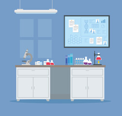 medical vaccine research, scene of laboratory, for scientific virus prevention study vector illustration design