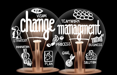 Light Bulbs with Change Management Concept - 379390294