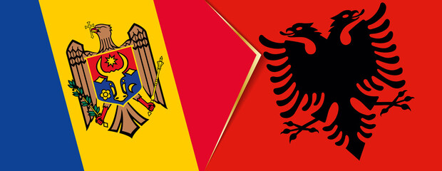 Moldova and Albania flags, two vector flags.
