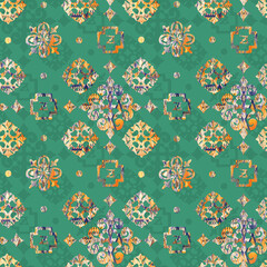 Vintage Abstract Italian Style Shapes Pattern Tile Ornaments Trendy Fashion Colors Seamless Design Perfect for Interior and Fabric Print or Wrapping Paper