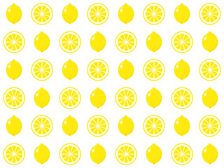 レモンのシームレスパターン,輪切りのレモンの断面,背景,白バック