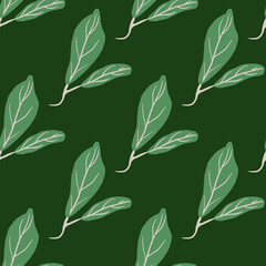 Simple botanic seamless pattern with doodle leaves elements. Green palette floral artwork.