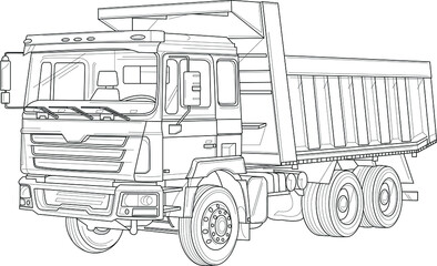 Classic truck car realistic sketch template. Cartoon vector illustration in black and white for games, background, pattern, decor. Print for fabrics and other surface. Coloring paper, page, story book