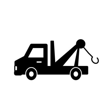 Tow truck silhouette icon. Clipart image isolated on white background.